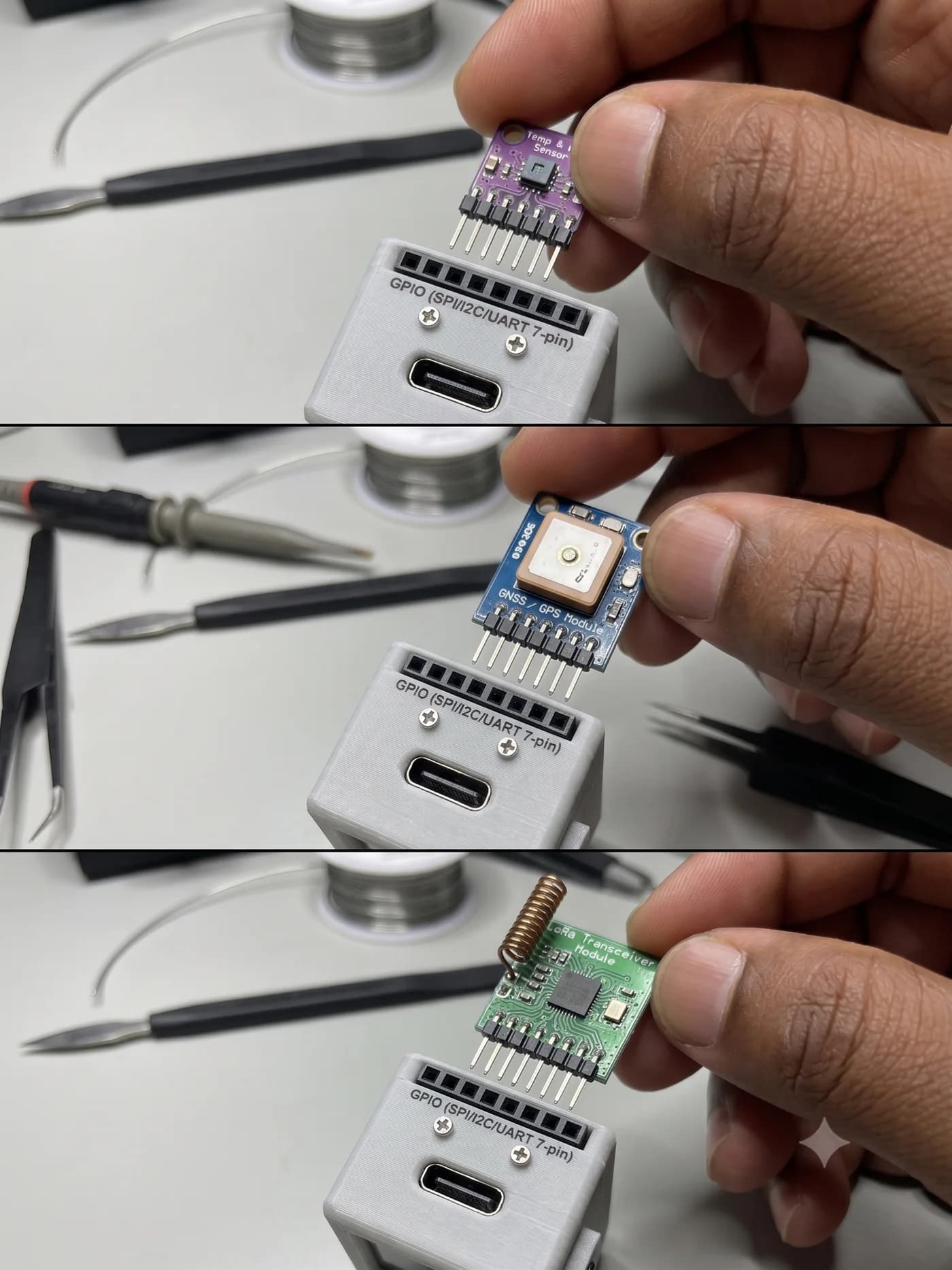 Environmental, GPS, and radio accessories connecting to the expansion header